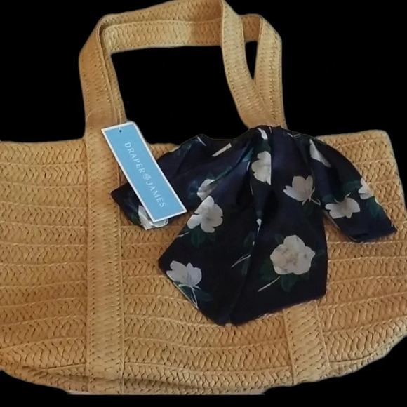 NWT Draper James Straw Bag with Floral Scarf - Picture 1 of 4
